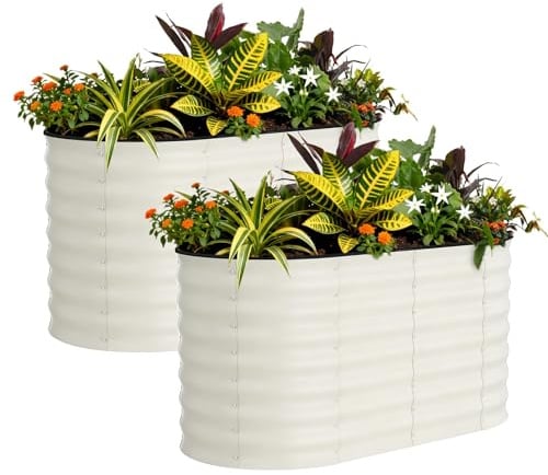 Garvee Lot de 2 bacs de Jardin surélevés Robustes en Acier galvanisé – Protection antirouille et Bandes Anti-coupures, Montage Facile (Beige, 120 * 60 * 60cm)