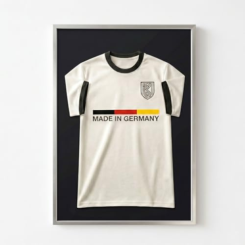 K-Möbel Echtholz Trikot Rahmen Silber 70x90 cm - Made in Germany - Trikot Vitrine mit schwarzem Hintergrund und breitem Rahmen - Tiefer Bilderrahmen - Bilderrahmen zum befüllen groß - Trikotvitrine
