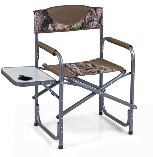 COSTWAY Chaise Pliante Camping, Chaise Extérieure avec Tablette Pliante, Charge 180 kg, Cadre en Métal, Tissu Oxford, Porte-gobelet, Fauteuil pour Pêche Plage Camping, 82 x 46 x 88 cm (Camouflage)