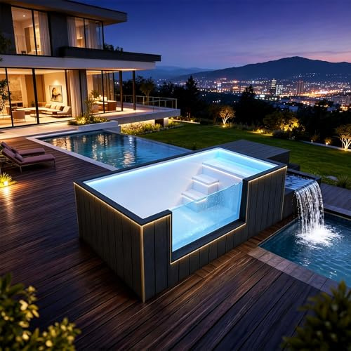 Piscina contenitore di lusso da 20/40FT con vasca idromassaggio SPA, piscina fuori terra prefabbricata con finestra di visualizzazione in vetro, sistema di filtrazione integrato di riscaldamento e