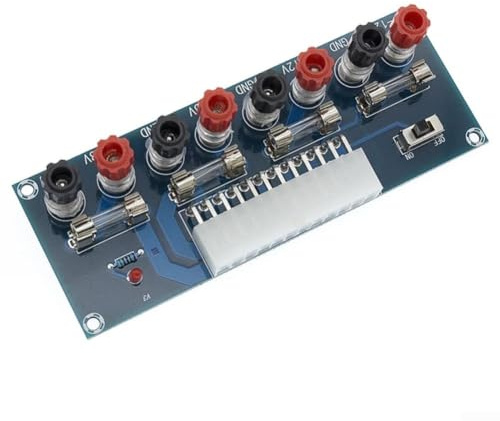 ATX XH-M229 Testboard with 24-Pin Connection 4 Outputs for 12V/5V/3.3V/-12V, Fuse Protection and Switch, Breadboard for PC Power Supply Testing and Development