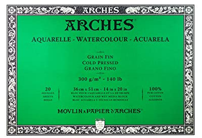 Arches 1795063 Aquarellpapier im Block (36 x 51 cm, 4-seitig geleimt, 300g/m² Feinkorn) 20 Blatt naturweiß