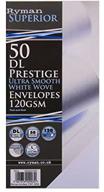 Ryman Prestige Ultra Smooth Envelopes DL 120gsm Heavy Weight Peel & Seal Pack of 50