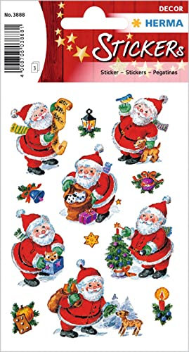 HERMA 3888 Aufkleber Weihnachtsmann klein groß, 36 Stück, Weihnachten Sticker mit Nikolaus Motiv, Kinder Etiketten für Weihnachtsdeko Geschenke Adventskalender Winter Dekoration Briefe DIY Basteln