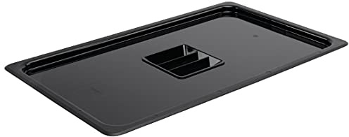 Lid for Polycarbonate Gastronorm Container - Black. 1/1 gastronorm size | Dishwasher safe and stackable, creating an airtight seal to prevent spills and cross-contamination in busy kitchens.