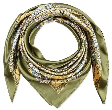 corciova Große Quadratische Satin Seide Wie Leichte Schal Haar Wrap Frauen Olive Totem Lockige Stirnband Mode Bandana Kopftuch