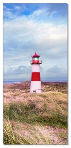 Wallario Selbstklebende Türtapete Leuchtturm am Strand von Sylt - Türposter 93 x 205 cm Abwischbar, rückstandsfrei zu entfernen