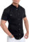 D&R Fashion Men's Shirt with Short Sleeve Grandad Collar and Decorative Vertical Lines Black