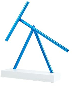 Original - The Swinging Sticks® BASIC – Kinetische Skulptur mit weißer Basis & blau eloxierten Alu-Stäben | Perpetuum Mobile Illusion | Designobjekt für Büro, Wohnzimmer & Technikliebhaber