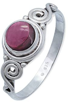 mantraroma Damen Silberring 925 mit Granat – runder Cabochon Edelstein Ring, Vintage Statement Schmuck Geschenkidee