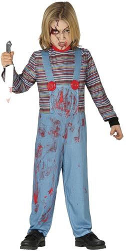 FIESTAS GUIRCA | Costume Bambola Posseduta Bambini (3-4 anni) - Tuta - Costumi Horror per Halloween, Carnevale e Feste in Maschera - Ideale per Bambini - Blu e Multicolore