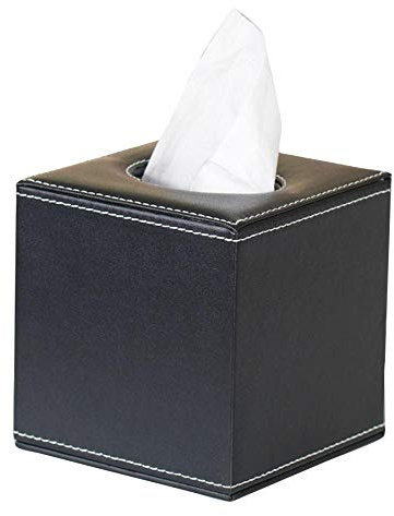 PU Leather Tissue Box Cover and Dispenser for Home, Office, Car - Napkin Holder in Black