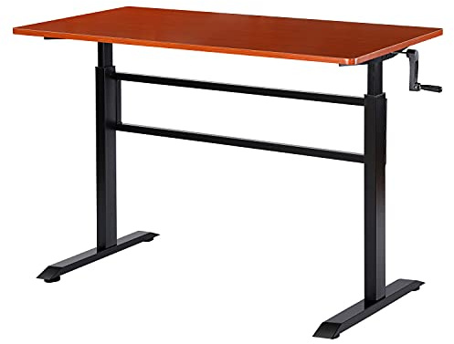 UNICOO Manueller Stehpult, höhenverstellbar, strapazierfähig, kurbelverstellbarer Schreibtisch, verstellbarer Computertisch, manueller Stehpult mit Kopfhörerhaken, 122 x 61 cm (SYK01-Teak)