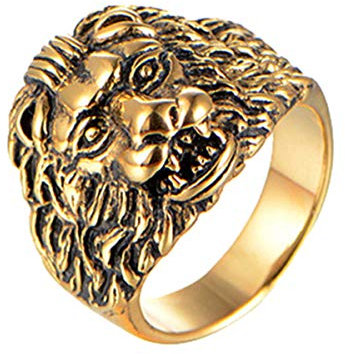 HIJONES Herren Edelstahl Lion King Ring Gothic Biker Gold Schwarz Größe 54