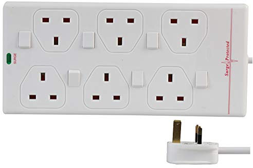 Pro Elec 2816NS(1N) 2 m 2 m 6 Way Individually Switched Surge Protected Extension Lead, White
