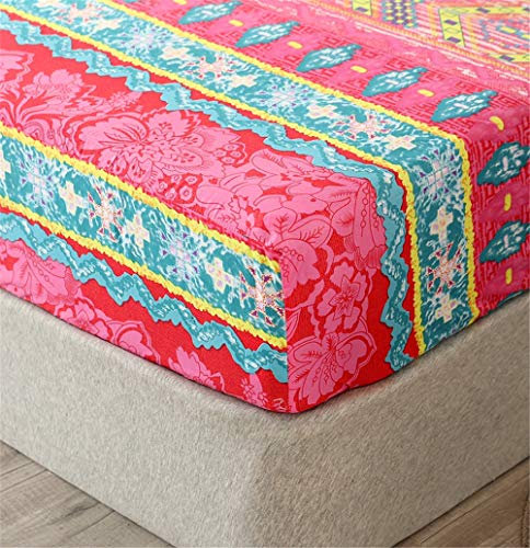 Chickw1 Böhmen Spannbettlaken 180x200cm Matratzenschoner Gedruckt Bettlaken für Boxspringbett Mikrofaser Spannbetttuch bis 25-30 cm Hohe