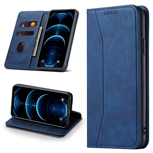 Leaisan Handyhülle für iPhone 12/iPhone 12 Pro Hülle Premium Leder Flip Klappbare Stoßfeste Magnetische [Standfunktion] [Kartenfächern] Schutzhülle für iPhone 12/iPhone 12 Pro Tasche - Blau