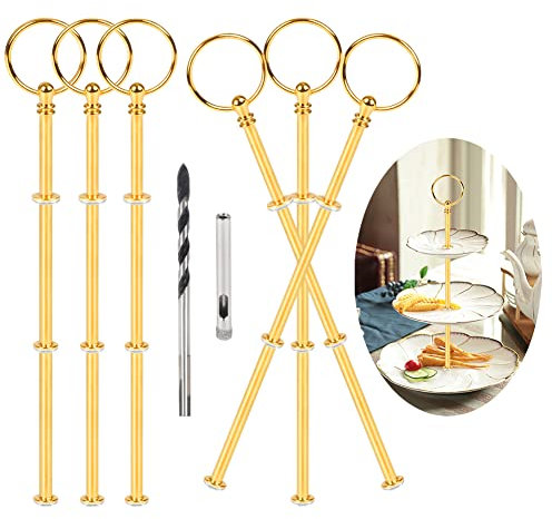 ANGELEMM 6 Pack Etageren Stangen Set Etagere 3 Etagen Vintage Metallstange Gold Stäbe Bausatz Stange mit 6mm Bohrer Mittellochausstech für Hochzeitstorte Tortenständer