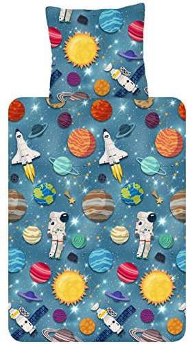 ESPiCO Bettwäsche Trendy Bedding Spaceworld Weltraum Astronaut Rakete Erde Saturn Sterne Flanell, Größe:135 cm x 200 cm