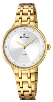 Festina Damenuhr Analog aus Edelstahl 316l Goldfarben | Quarzwerk, Widerstandsfähiges Mineralglas, Wasserdicht 5 ATM F20601/1, Mademoiselle