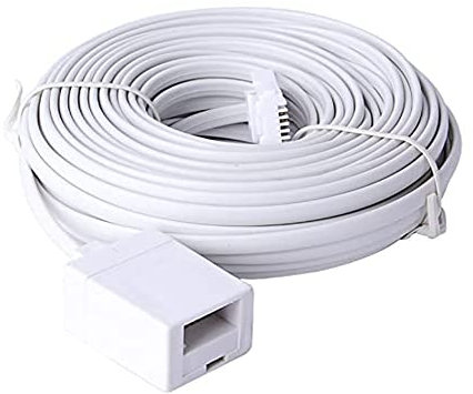 BT Telephone Extension Cable 15M, White Male to Female 6-Pin Straight Through for UK Landline Phone Cord Home & Office Fax Modem Extender 6 Wire