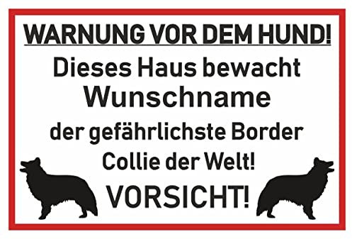 Samunshi® Aufkleber Border Collie Warnung - Schild Sticker Hinweisschild Warnschild Vorsicht Hund 8 x 5,3cm Border Collie Warnung schwarz