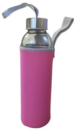 Wolke Glasflasche 500ml und mit Schutzhülle [5 FARBIG] Trinkflasche Glas Spülmaschinenfest bruchsicher und Kohlensäure geeignet - Wasserflasche Edelstahldeckel für Fitness, Arbeit, Schule, (Pink)