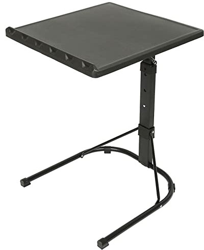 HUOLE Scrivania per Laptop, Tavolino da Divano Laterale Porta PC con Altezza Regolabile e Ruote, Supporto Computer per Casa e Ufficio, Metallo e Legno-43 * 43 * 69 cm (Nero)