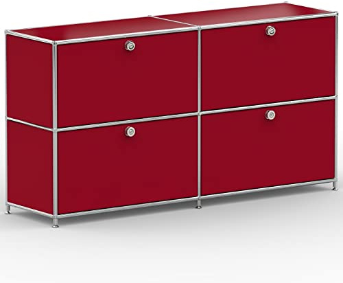 SYSTEM8X Sideboard 02102 Rubinrot 152x40x80cm - Modernes Chrom Design mit 4 Schubladen, Stellfüße - Für Wohnzimmer, Büro, Praxis