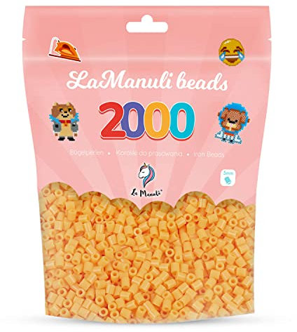La Manuli Bügelperlen ca. 2000 Stück Midi Perlen Im wiederverschließbaren Beutel | Nachfüllset Bastelperlen Mit jeder Marke Beads kompatibel | 5 mm Steckperlen (Honey)
