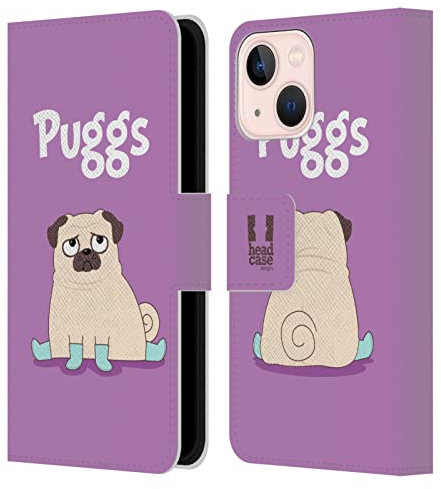 Head Case Designs Puggs Piper El Doguillo Carcasa de Cuero Tipo Libro Compatible con Apple iPhone 13 Mini