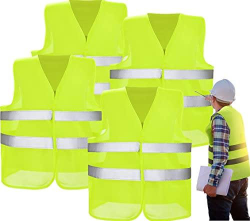 QIMMU Warnwesten Auto 4er, Warnweste, Sicherheitsweste, Sicherheitsweste Auto, Wahnwestenjacke Auto, Warnweste PKW, LKW
