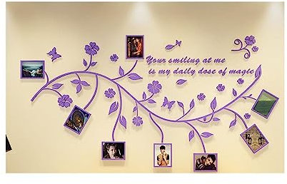 GIVBRO 3D-Wandaufkleber, Rattan-Rattan-Fotorahmen, Acryl-Wandaufkleber für Zuhause, Wohnzimmer, Schlafzimmer, Dekoration, 115 cm x 65 cm (lila-Links)