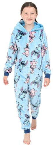 Disney Pijama de forro polar para niñas Lilo and Stitch & Angel Blue All in One, azul, 11-12 Años
