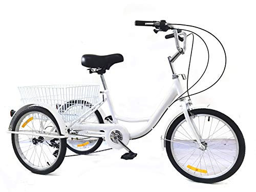 soudesileim 20 Zoll 8-Gang 3 Rädern Dreirad Fahrrad, Dreirad FÜr Erwachsene, Mit Einkaufskorb, EIN Leichtes Dreirädriges Fahrrad, Europäischer Griff, FÜr Einkäufe Und Reisen, Geschenk (weiß)