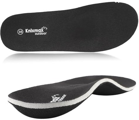 Knixmax Outdoor Solette ortopediche rigide per uomini e donne, inserti di supporto per arco plantare, fascite plantare, piedi piatti, Soletta ortopedica nera, UK8