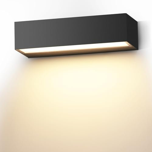 Cwycfw 12W LED Wandleuchten Innen/Außen 20Cm Moderne Wandlampen Warmweiß 3000K Schwarz Außenwandleuchten LED IP65 Wasserdichte