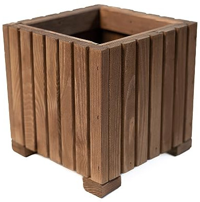 BOGATECO Jardinière en bois, 25 x 25 x 25 cm, pour herbes, maison, jardin, balcon, terrasse | Avec insert en plastique | Imprégnée | Marron foncé