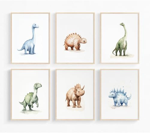 Youillne Dinosaurier-Aquarell-Wandkunst, Dekor, Dino Jungenzimmer, Leinwand, Wandkunst, Kinderzimmer, Kinderdrucke, Kleinkind, Dinosaurier-Poster, Kinder-Kunstwerk, Kinderzimmer, Bilder für