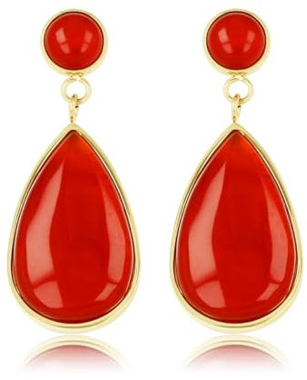 My Bendel – Goldfarbener Ohrring mit tropfenförmigem Carnelian-Anhänger- Edelstahl Ohrringe für Frauen - Gold - Mehrere Designs