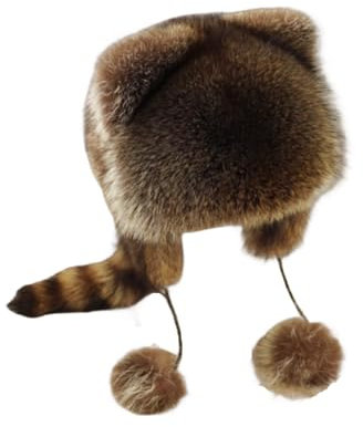 TINAYAUE Niedlicher Waschbär Plüschmütze Verdickte Wintermütze Weicher Waschbär Hut mit Schwanz Warme Kunstpelzmütze Ohrenwärmer-Kappe Winddicht Flacher Hut für Erwachsene, Kinder