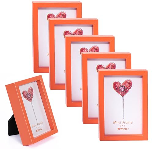 Winlor Petit Cadre Photo 2x3 Lot de 6, Cadre Photo Magnétique pour Frigo et Décoration de Bureau, Mini Cadres Photos pour Instax Mini, Photos de Portefeuille, Arancione