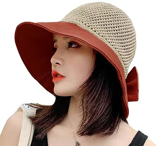 Chapeau de pluie imperméable pour l'extérieur - Chapeau de soleil de plage - Nœud creux - Chapeau de paille - Pare-soleil - Chapeau de pêche avec protection du visage, Orange, taille unique