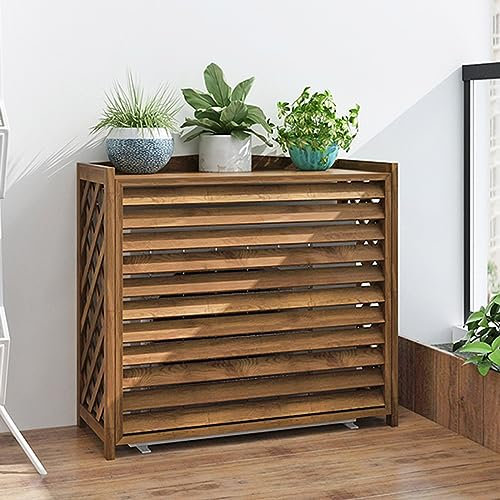 Air Conditioner Fence Screen Outdoor Wooden Cover for Outside Units - Flower Rack Thickened Board Outer Frame for Wood Air Conditioning Cover