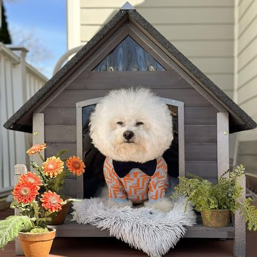 Hundehaus mit Anti-Bite Metall Eisenrahmen Outdoor Holz Hundehütte Indoor Welpenunterkunft für kleine mittlere große Hunde wetterfest (grau)