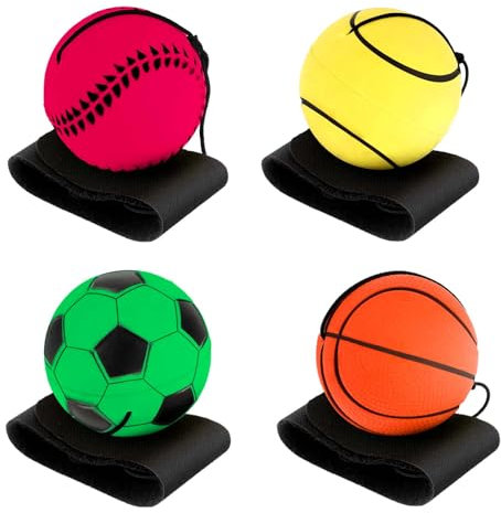 4 Stück Handgelenk Return Ball Mit Schnur - Springball für Kinder und Erwachsene - Gummi Rebound Ball für Spielen und Handgelenkübungen