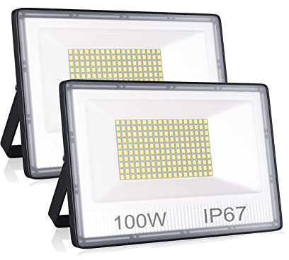 ANNIFUNLY 2PC Focos Led Exterior 100W 10000LM Focos LED Floodlight IP67 Impermeable Proyector LED Exterior 6500K Blanco Frío, Luces Led Exterior para Jardín, Garaje, Terraza, Patio,Trasero