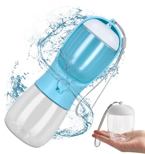 Shengxi Dog Water Bottle 2 in 1 Portable Pet Water Bowl with Food Container Leak Proof Dog Travel Water Bottle for Cat Puppy Food Grade Outdoor Water Dispenser for Walking (Blue, 300ML)