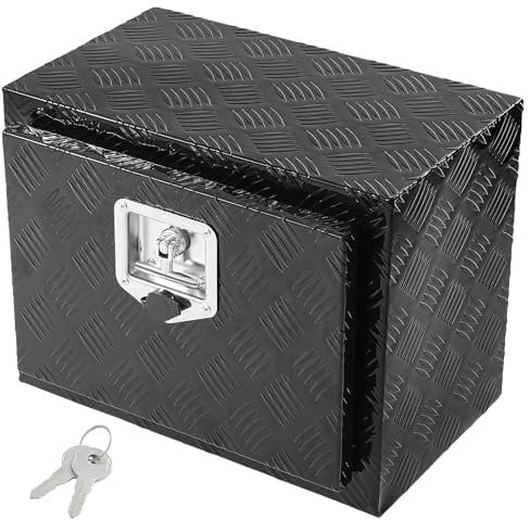VEVOR Underbody Truck Box, 18 x 12 x 14 Pickup Storage Box, Heavy Duty Aluminum Diamond Plate Tool Box with Lock and Keys, Waterproof Trailer Storage Box with T-Handle Latch for Truck, Van, Trailer