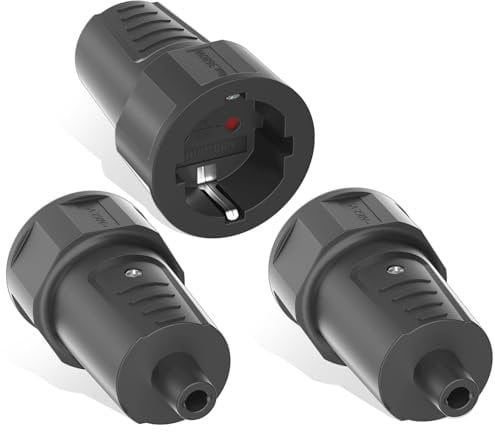Obllemn Presa Schuko Volante, 3 Pezzi Spina Femmina, Adattatore 250 V / 16 A Con Contatto di Protezione Antipiega, per Interni ed Esterni, Nero